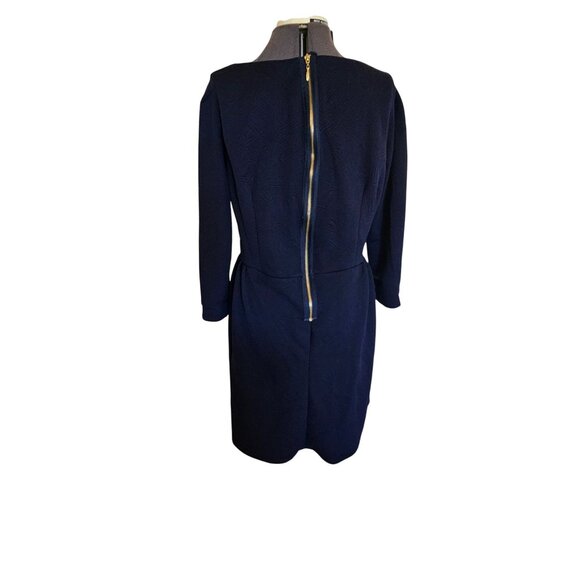 Melissa Masse Quilted Navy Blue Fit & Flare Knee-Length Dress 1X Long Sleeve Mod - Picture 2 of 13